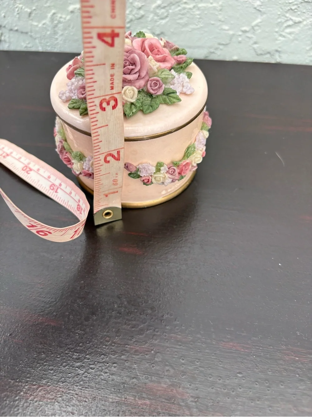 Dezine Hand Painted Decorative Floral Trinket Box - Pink, Cream & Green Roses